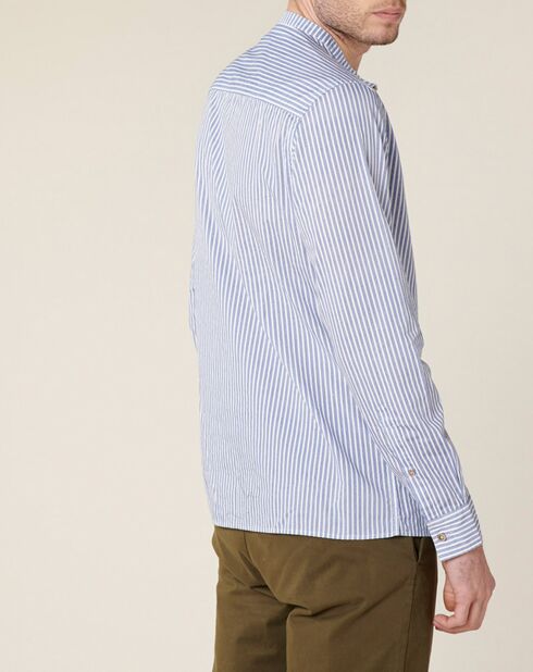 Chemise regular en Popeline Theotime rayée bleu/blanc