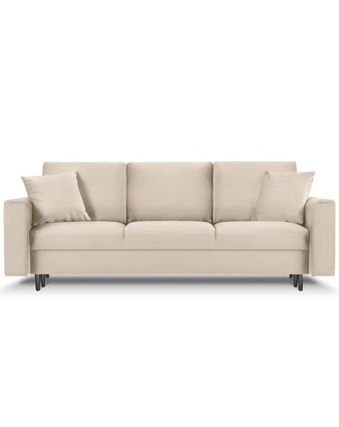Canapé Velours Convertible 3 places  avec Coffre Cartadera beige - 222x100x92 cm