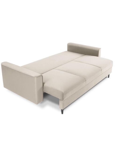 Canapé Velours Convertible 3 places  avec Coffre Cartadera beige - 222x100x92 cm