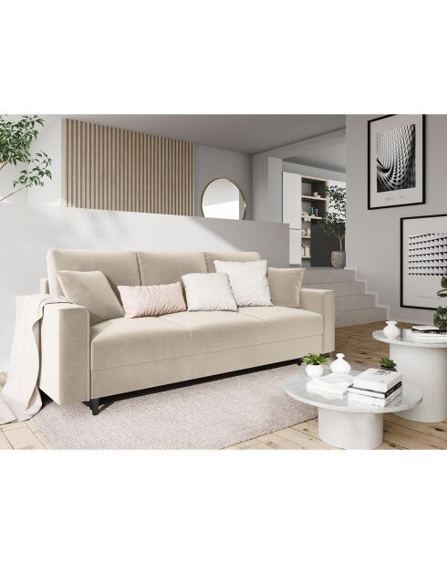 Canapé Velours Convertible 3 places  avec Coffre Cartadera beige - 222x100x92 cm