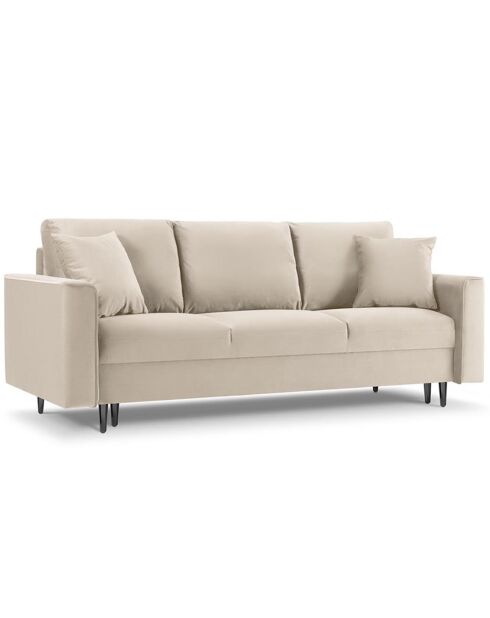 Canapé Velours Convertible 3 places  avec Coffre Cartadera beige - 222x100x92 cm