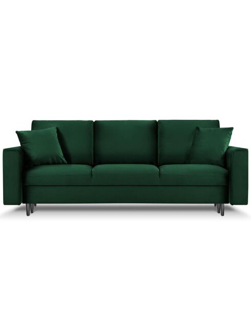 Canapé Velours Convertible 3 places  avec Coffre Cartadera vert bouteille - 222x100x92 cm