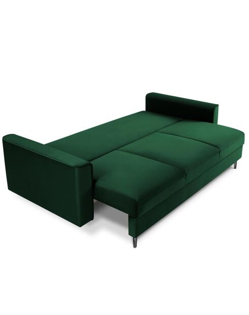 Canapé Velours Convertible 3 places  avec Coffre Cartadera vert bouteille - 222x100x92 cm