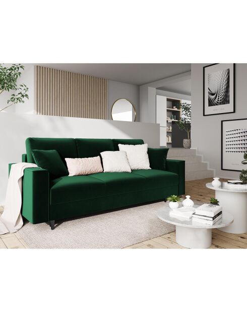 Canapé Velours Convertible 3 places  avec Coffre Cartadera vert bouteille - 222x100x92 cm
