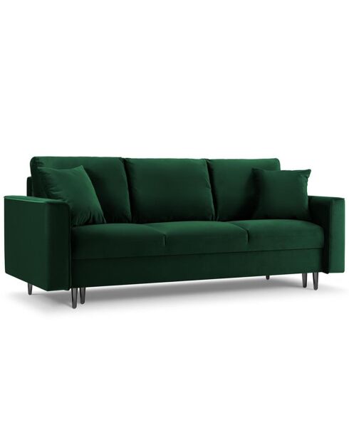 Canapé Velours Convertible 3 places  avec Coffre Cartadera vert bouteille - 222x100x92 cm