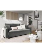 Canapé Velours Convertible 3 places  avec Coffre Cartadera gris clair - 222x100x92 cm