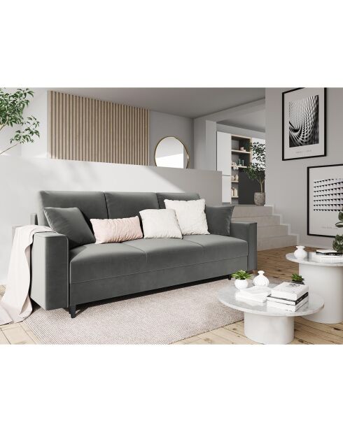 Canapé Velours Convertible 3 places  avec Coffre Cartadera gris clair - 222x100x92 cm