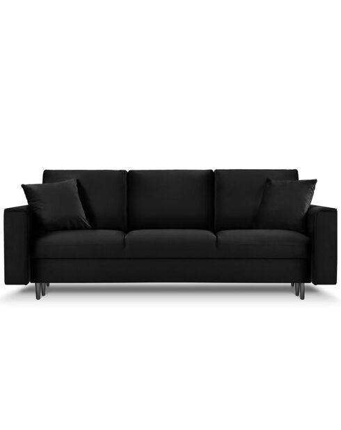 Canapé Velours Convertible 3 places  avec Coffre Cartadera noir - 222x100x92 cm