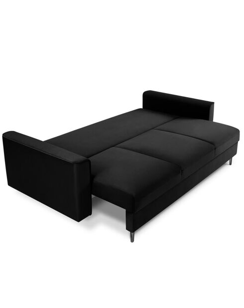 Canapé Velours Convertible 3 places  avec Coffre Cartadera noir - 222x100x92 cm