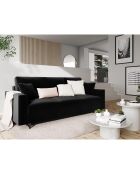 Canapé Velours Convertible 3 places  avec Coffre Cartadera noir - 222x100x92 cm