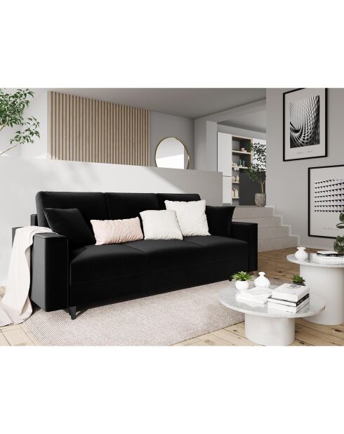 Canapé Velours Convertible 3 places  avec Coffre Cartadera noir - 222x100x92 cm