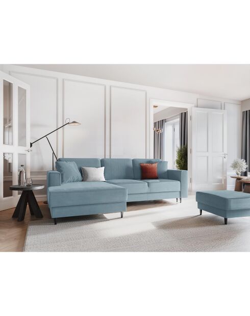 Canapé d'angle Gauche Convertible avec Coffre en velours côtelé Fano bleu clair - 242x174x89 cm