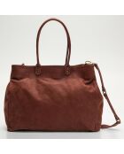 Sac cabas en Velours de Cuir Amélie marron - 44x16x36 cm