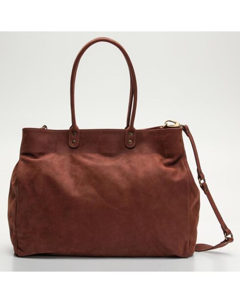 Sac cabas en Velours de Cuir Amélie marron - 44x16x36 cm