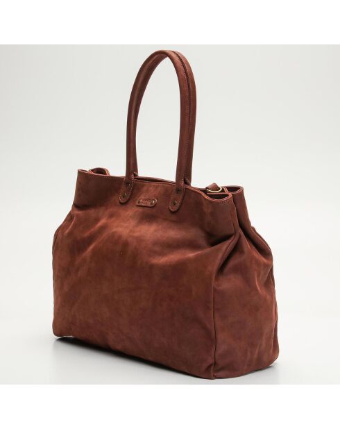 Sac cabas en Velours de Cuir Amélie marron - 44x16x36 cm