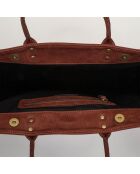 Sac cabas en Velours de Cuir Amélie marron - 44x16x36 cm