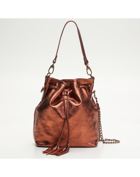 Sac seau en Cuir Malia bronze métallique - 24x13x28 cm