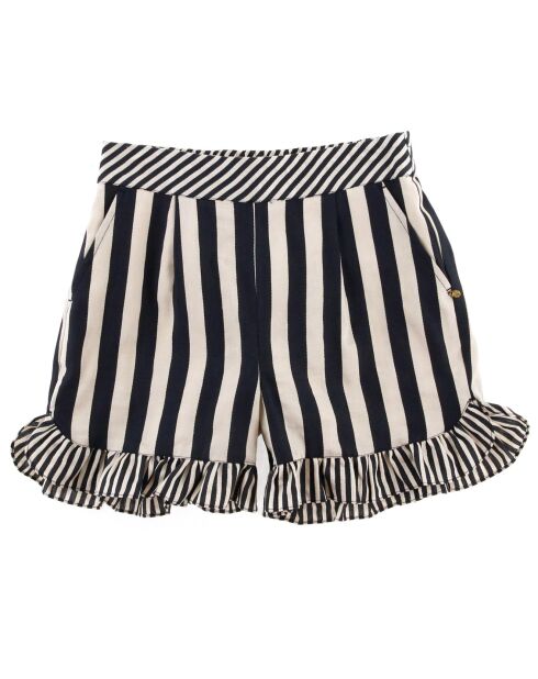 Short en Lin mélangé rayé beige/noir