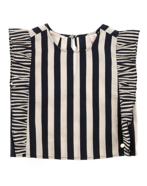 Top en Lin mélangé rayé beige/noir