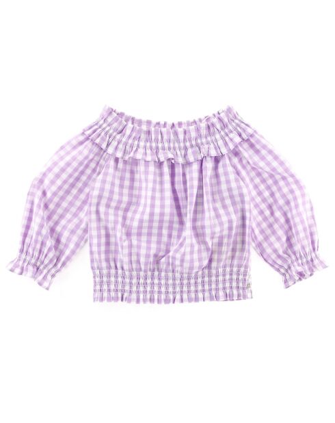 Lila/weißes schulterfreies Gingham-Top