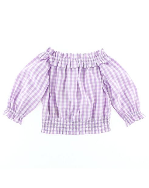 Lila/weißes schulterfreies Gingham-Top