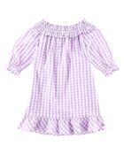 Robe vichy épaules denudées lilas/blanc