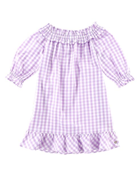 Robe vichy épaules denudées lilas/blanc