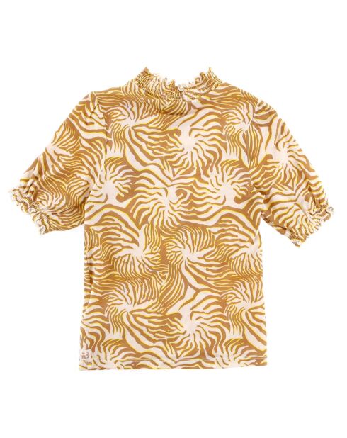Hellbeiges T-Shirt mit Allover-Print und Stehkragen