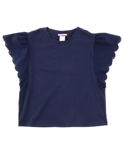 Dunkelblaues Rüschen-T-Shirt