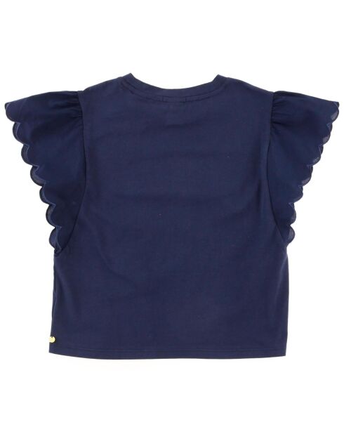 Dunkelblaues Rüschen-T-Shirt