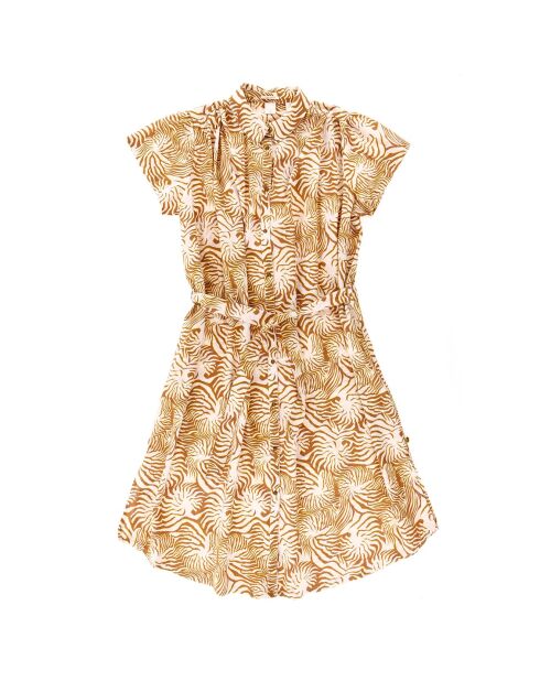 Robe ceinturée allover print marron clair
