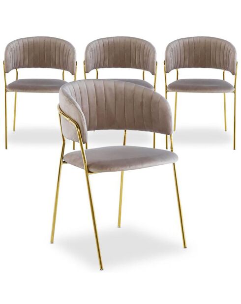 4 Tabata-Stühle aus taupefarbenem Samt - 53,5 x 52,2 x 79 cm