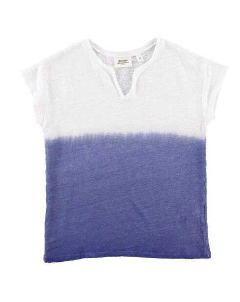 T-Shirt 100% Lin Toky délavé blanc/bleu