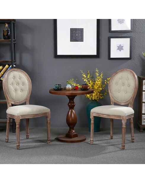 2 Chaises de style médaillon Louis XVI beiges - 49x46x96 cm