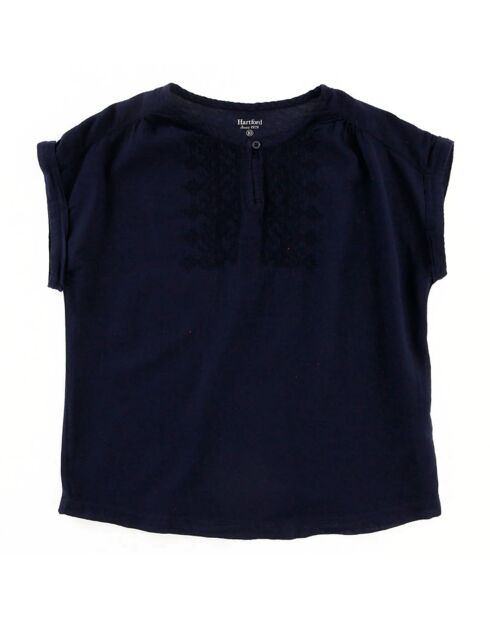 T-Shirt en Coton Teslime brodé au col bleu nuit