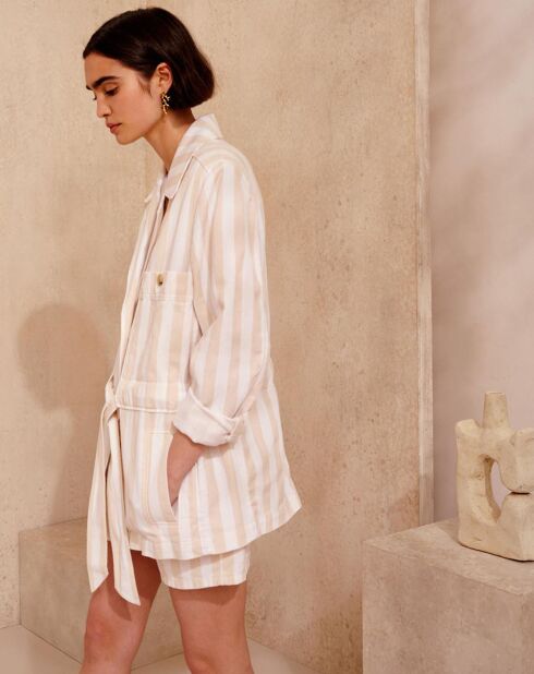 Veste surchemise en Coton & Lin Storm à rayures écru/beige