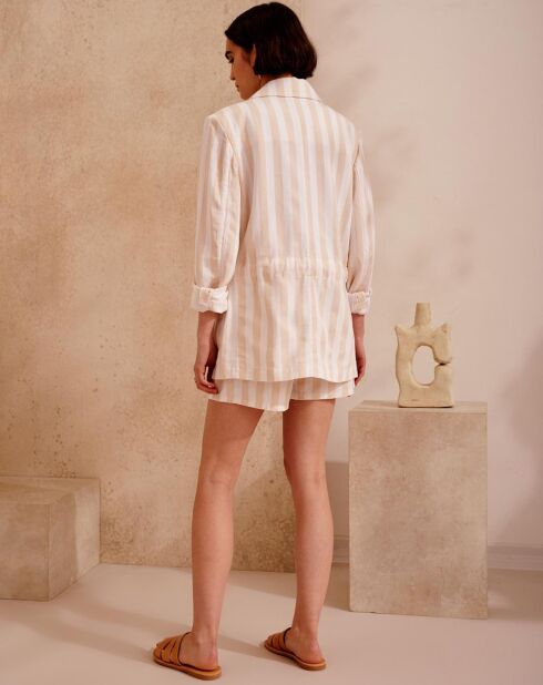Veste surchemise en Coton & Lin Storm à rayures écru/beige