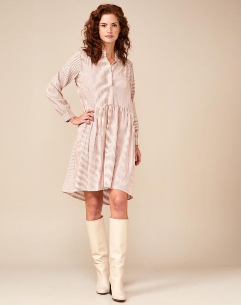 Weiß/rosa gestreiftes Audrey-Kleid