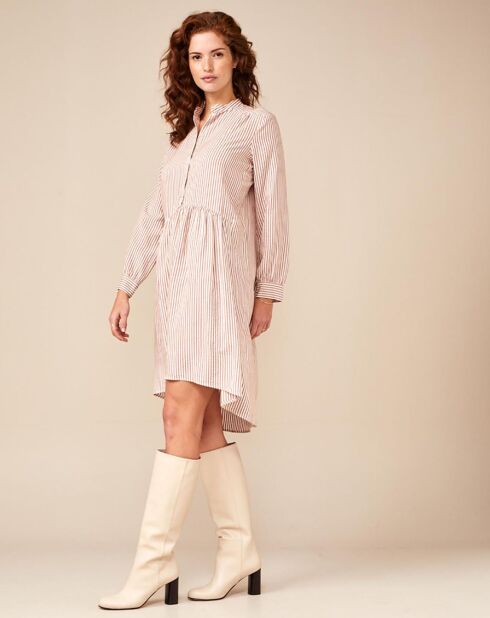 Weiß/rosa gestreiftes Audrey-Kleid