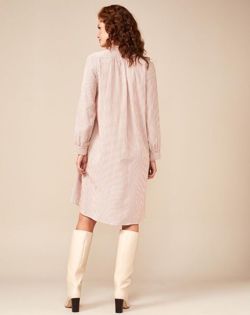 Weiß/rosa gestreiftes Audrey-Kleid