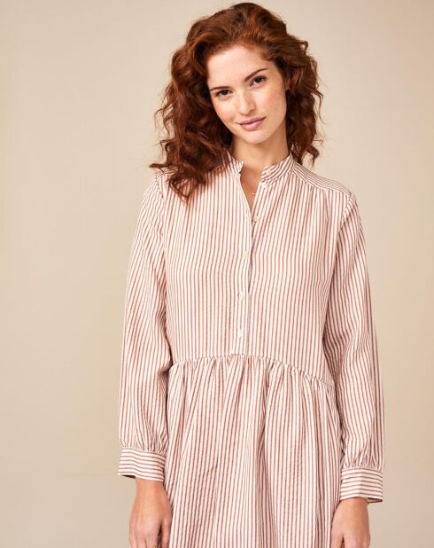 Weiß/rosa gestreiftes Audrey-Kleid