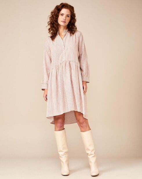 Weiß/rosa gestreiftes Audrey-Kleid