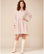 Weiß/rosa gestreiftes Audrey-Kleid