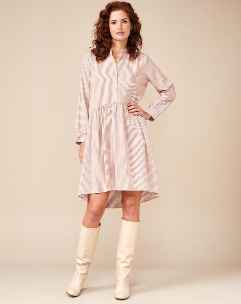 Weiß/rosa gestreiftes Audrey-Kleid