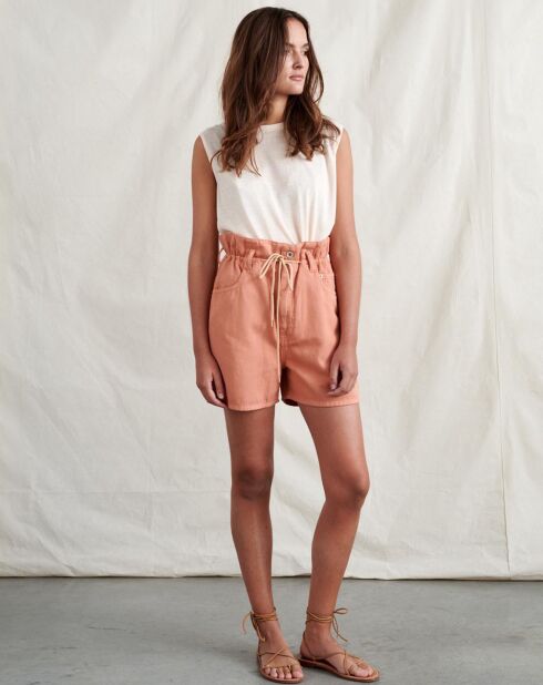 Blassrosa Shorts Pistil aus Baumwolle und Leinen