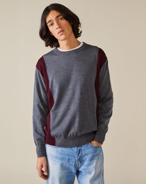 Pull 100% Laine Dilege gris/bordeaux