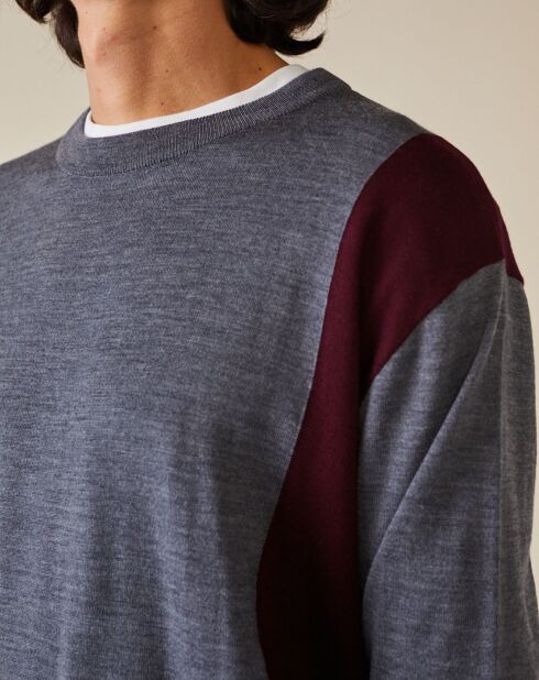 Pull 100% Laine Dilege gris/bordeaux