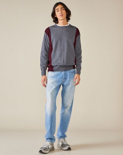 Pull 100% Laine Dilege gris/bordeaux