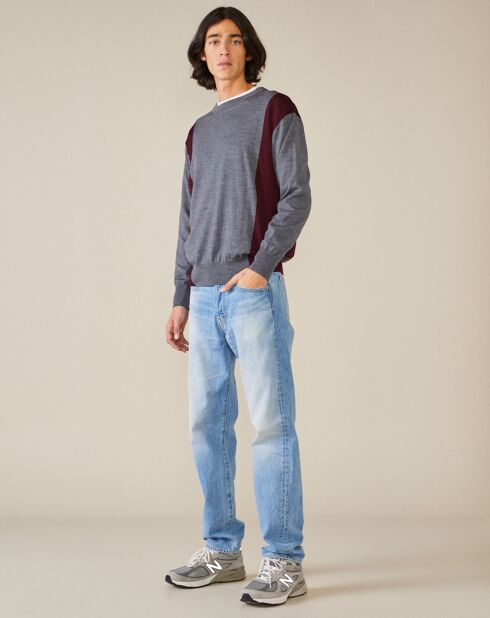 Pull 100% Laine Dilege gris/bordeaux