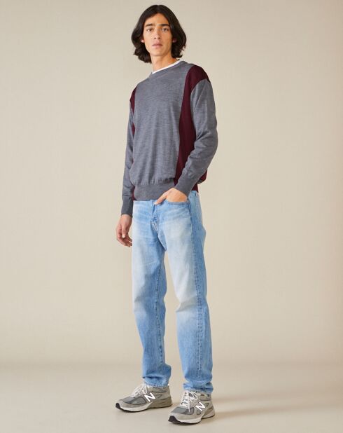 Pull 100% Laine Dilege gris/bordeaux